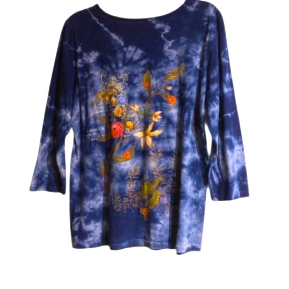 Artisan Tops - Artisan Made Blue Tye Dye Floral Top! Size 2X